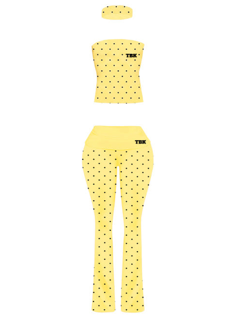 Yellow 3 pc poka dot bell bottom set