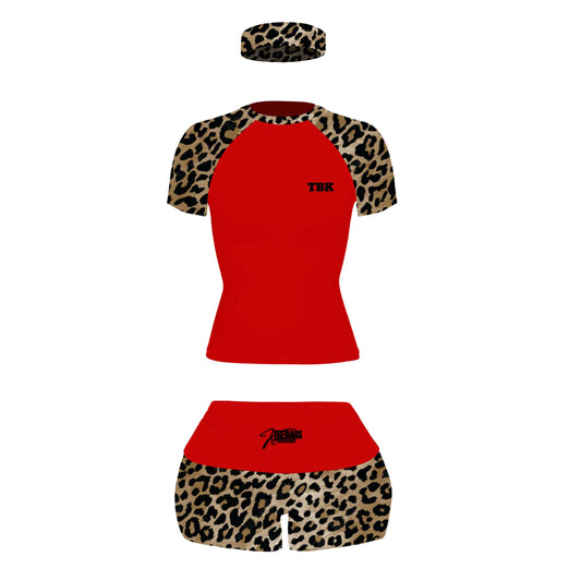 Red 3 piece Cheetah Short Set