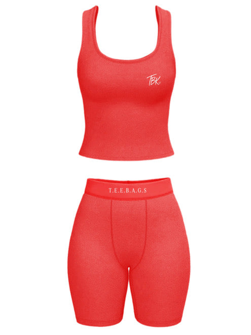 Red two pc biker short sets